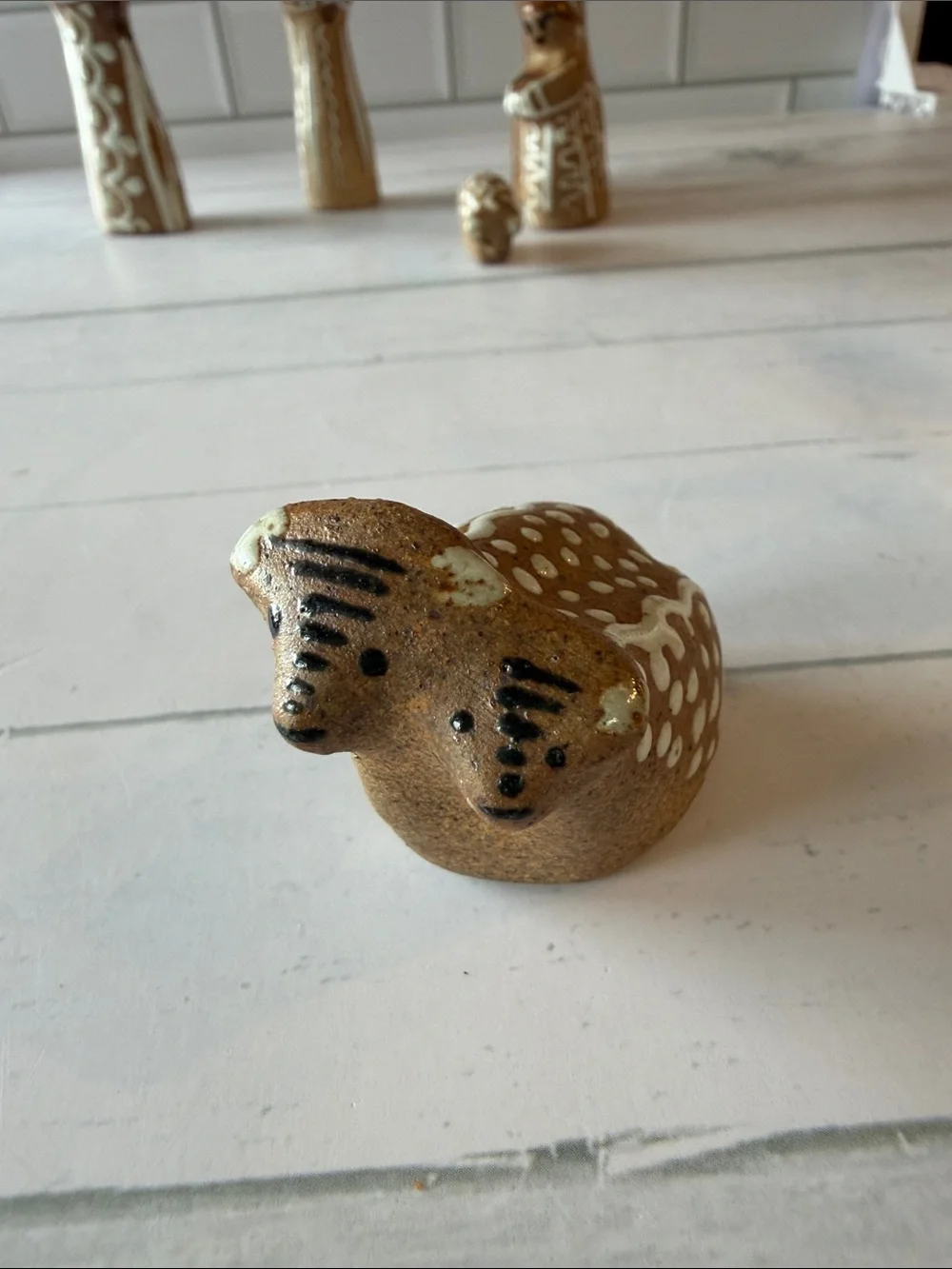Handcrafted Brown Ceramic Nativity Set with White Accents